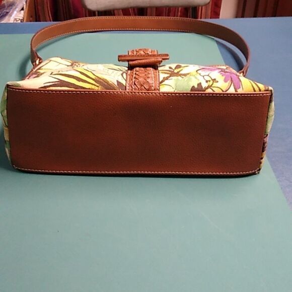 Caribbean Joe Purple and Brown Floral Shoulder Bag with Leather Accents - Picture 5 of 11
